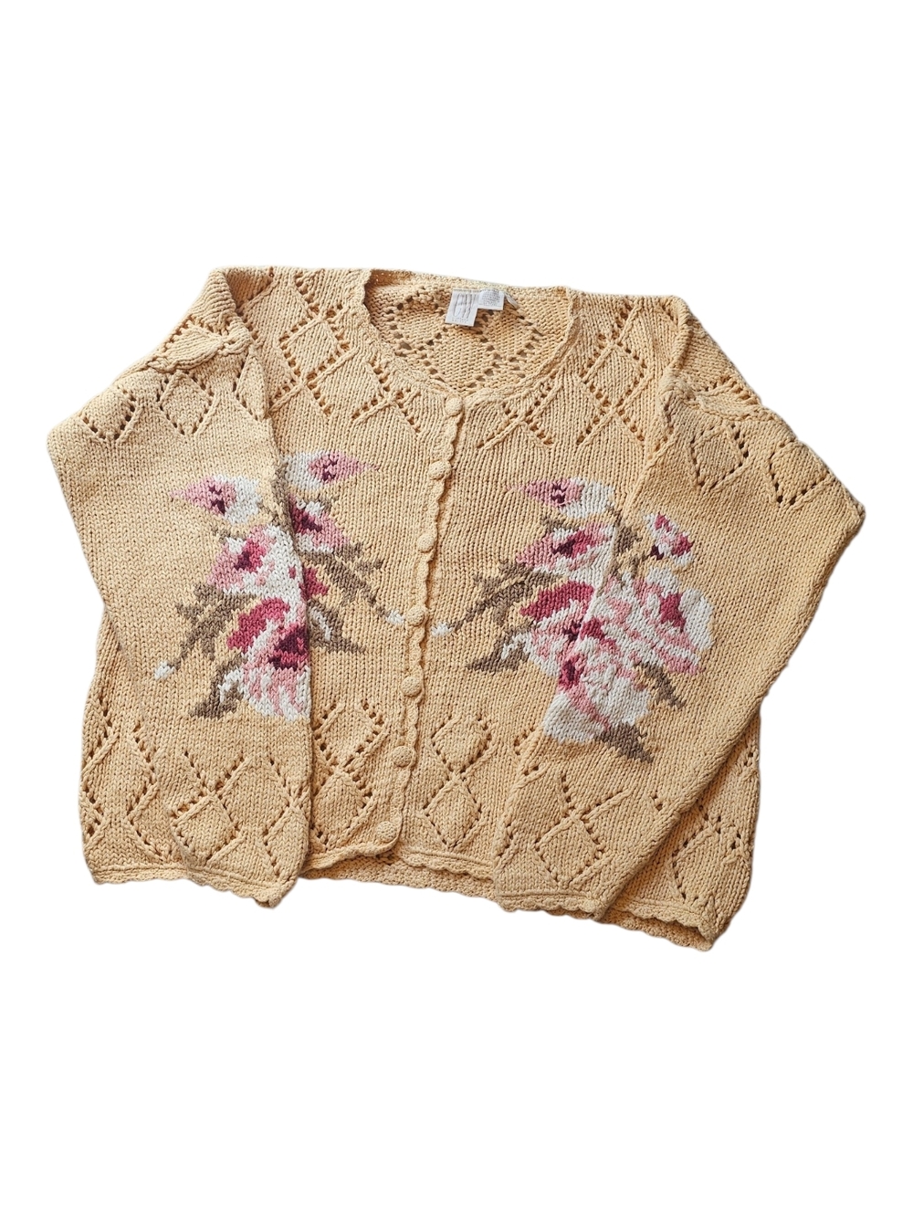 Vintage Clifford & Willis Ramie Cotton Floral Cardigan Cottagecore Grandma Core